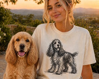 Cocker Spaniel Line Art Shirt, Minimalist Scribble Cocker Dog Sketch Tee, Abstract Dog T-Shirt, Cocker Spaniel Mom Gift, Artsy Dog Tee
