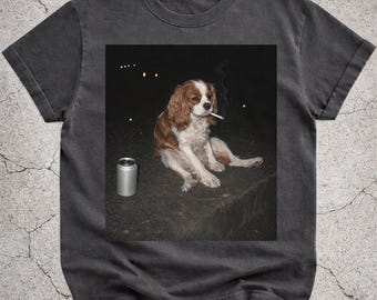 Cavalier King Charles Spaniel Rauchen Meme Shirt, Zigarette Hund T-Shirt, lustiges betrunkenes Hund Foto T-Shirt, Gen Z Brainrot Hundeliebhaber Geschenk