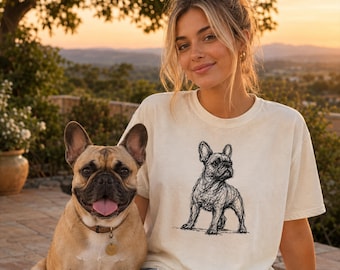 Französische Bulldogge Line Art Shirt, minimalistisches Gekritzel Frenchie Skizzen-T-Shirt, abstraktes Hunde-T-Shirt, Frenchie Mom Geschenk, Artsy-Hund-T-Shirt