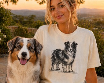 Miniature American Shepherd Line Art Shirt, Minimalist Scribble Mini Aussie Sketch Tee, Abstract Dog T-Shirt, Mini Aussie Mom Gift