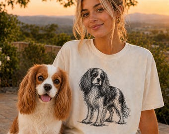 Cavalier King Charles Spaniel Line Art Shirt, Minimalist Scribble Cavalier Sketch Tee, Abstract Dog T-Shirt, Cavalier Mom Gift