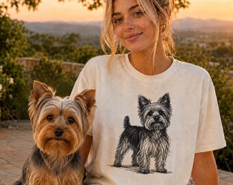 Yorkshire Terrier Line Art Shirt, Minimalistisches Gekritzel Yorkie Skizzen T-Shirt, Abstraktes Hund T-Shirt, Yorkie Mutter Geschenk, Artsy Hund Tee