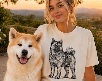 Maglietta con disegno a linee di Akita, maglietta minimalista con schizzo di Akita Inu, maglietta astratta con cane, regalo per la mamma di un Akita, maglietta artistica con cane