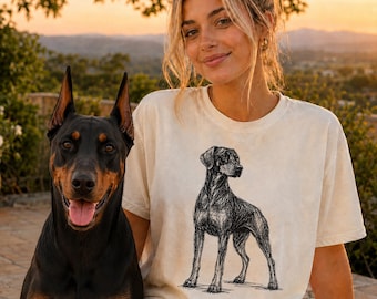 Dobermann Pinscher Shirt, Minimalistisches Scribble Dobie Sketch T-Shirt, Abstraktes Hunde-T-Shirt, Dobermann Mutter Geschenk, Artsy Hunde-T-Shirt