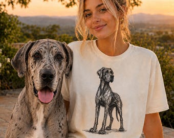 Deutsche Dogge Line Art Shirt, minimalistisches Gekritzel Deutsche Dogge Skizzen-T-Shirt, abstraktes Hunde-T-Shirt, Deutsche Dogge Mutter Geschenk, künstlerisches Hunde-T-Shirt