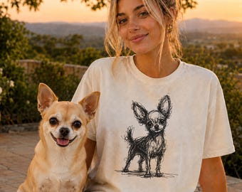Chihuahua Line Art Shirt, Minimalist Scribble Chihuahua Sketch Tee, Abstract Dog T-Shirt, Chihuahua Mom Gift, Artsy Dog Tee