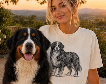 Berner Sennenhund Line Art Shirt, Minimalistisches Gekritzel Berner Skizze T-Shirt, Abstraktes Hunde-T-Shirt, Berner Hundemutter Geschenk, Artsy Hunde-T-Shirt