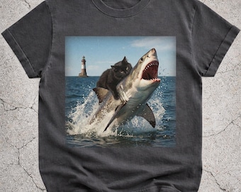 Lustiges Katzenhai-Shirt, schwarzer Katzenhai-Meme-T-Shirt, Katzenliebhaber-Geschenk, Ozean-Tier-Weinlese-Grafik-T-Shirt, dummes Katzen-Neuheits-T-Stück