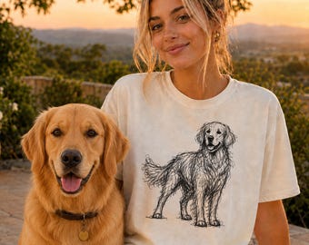 Golden Retriever Line Art Shirt, Minimalistisches Gekritzel-Hundet, abstraktes Hunde-T-Shirt, Hunde-Mama-Geschenk, künstlerisches Tier-T-Shirt
