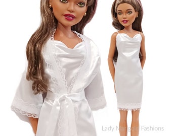 28 Inch Best Fashion Friend Barbie Doll Clothes - White Silky Nightgown and Robe