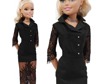 28 Inch Barbie Doll Clothes - Black Lace Blouse with Skirt