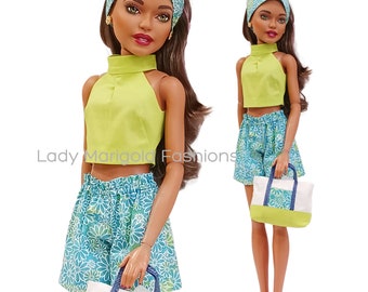 28 Inch Barbie Doll Clothes - Top, Shorts, Scarf & Beach Bag
