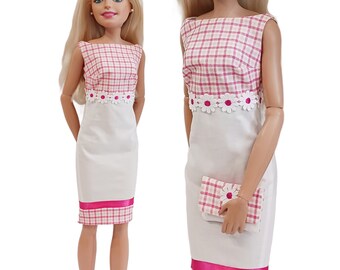 28 Inch Barbie Doll Fashions - Pink and White  Plaid Dress with Matching Purse