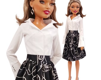28 Inch Best Fashion Friend Barbie Doll Clothes - White Blouse & Skirt Set