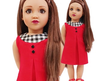 Our Generation Doll Clothes - Red Dress with Black & White Check Neckline