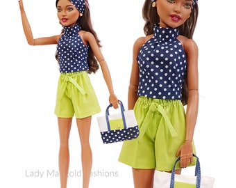 28 Inch Barbie Doll Clothes - Top, Shorts, Scarf & Beach-bag