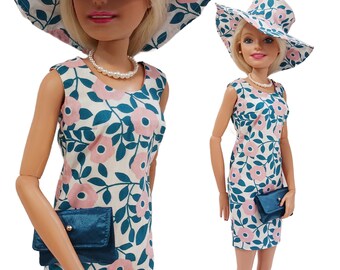 28 Inch Barbie Doll Fashions - Floral Dress, Hat and Purse