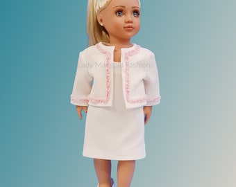American Girl Doll Clothes - 1950's Inspired White Dress with matching Jacket & Pink Trim