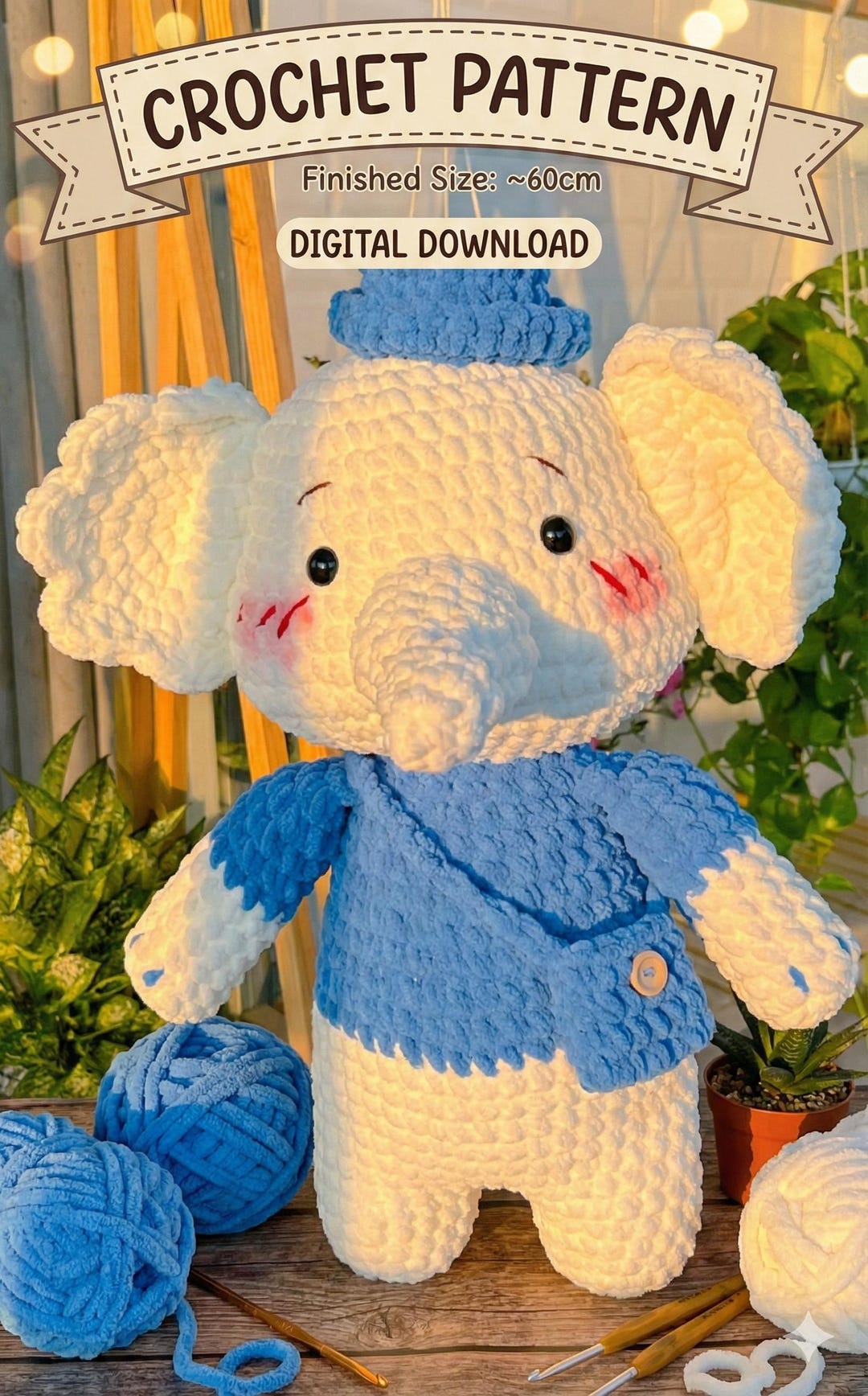 Amigurumi Elephant Crochet Pattern PDF, Blue Elephant Plush Toy ...