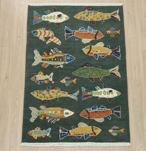 Handmade Wool Fish Rug: Whimsical Nautical Kids Room Carpet