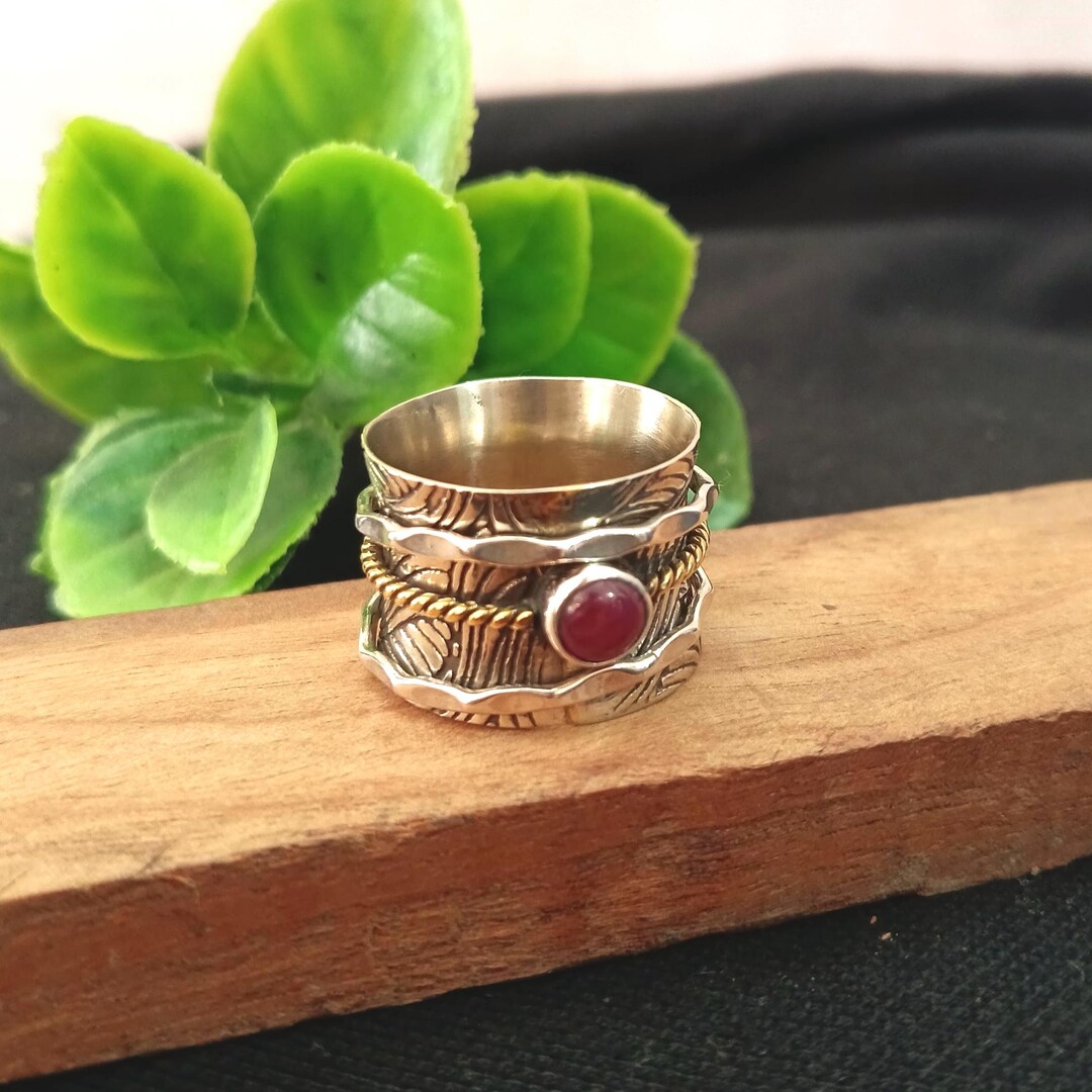 Rubymotion Spinner Rings 925 Sterling Silver Ruby Spinner Ring for Women Girls, Meditation Thumb ...