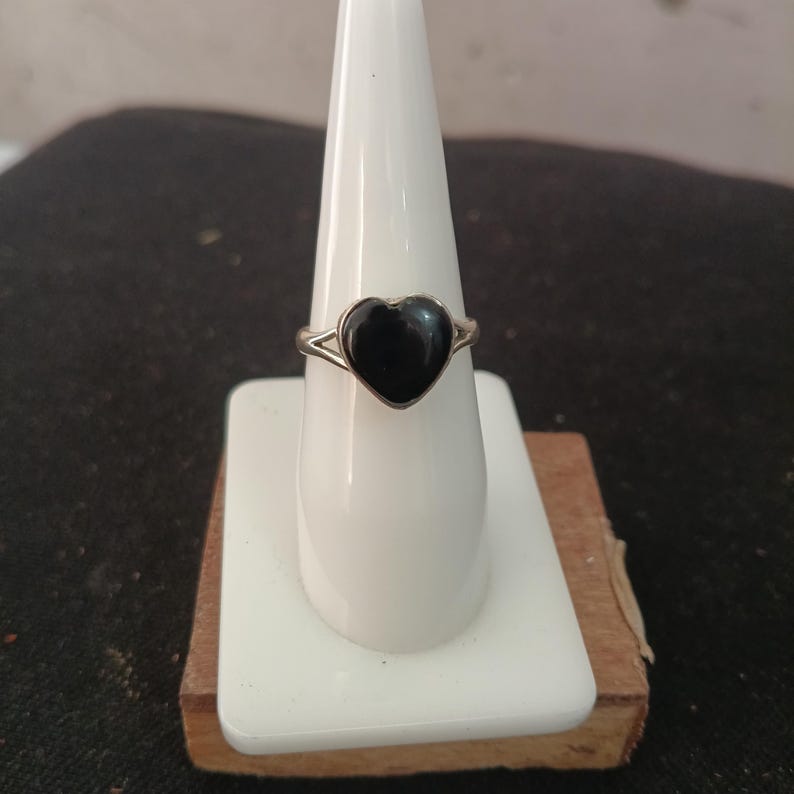 Easy Problem Statement Sterling Silver Heart Black Onyx Ring, Boho Statement Gemstone Jewelry ...