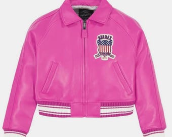 Handmade American / Military style Bomber-Avirex Cafe Racer Leather Biker Ladies Jacket, Genuine Cowhide Aviator