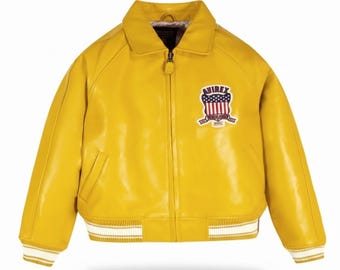 Handmade Avirex USA Signature  Yellow Jacket - Real Avirex Cowhide Leather -Handcrafted Custom Size