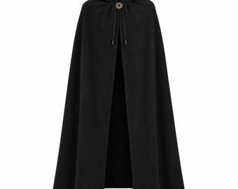 Black Wool Hooded Cloak, Medieval Cape, Gothic Fantasy Costume
