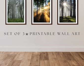 Nordic Forest Wall Art Set of 3 x A4 | Scandinavian Nature Prints | Minimalist Digital Download