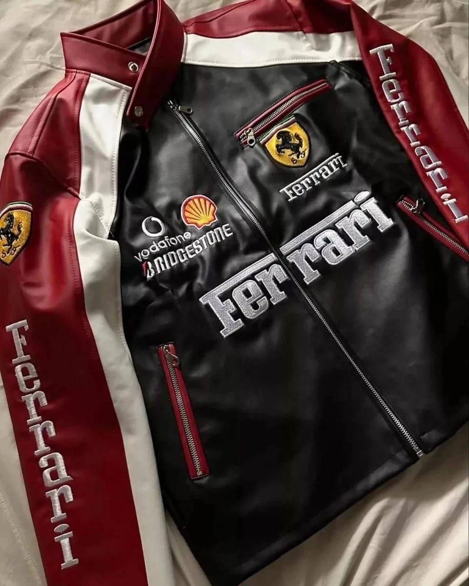 FERRARI 刺繍ロゴ入り　ヴィンテージレザージャケット XLサイズ FERRARI 刺繍ロゴ入り ヴィンテージレザージャケット Lサイズ