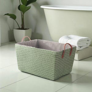 Woven Storage Basket with Handles – Rectangular Cotton Lined Organizer Bin for Shelves, Nursery, Closet, Toy, or Laundry Room Décor