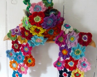 Crochet Scarf Pattern - Bright Blooms Flower Scarf - PDF crochet accessory pattern
