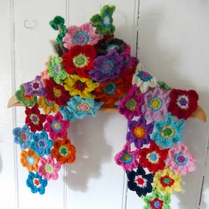 Crochet Scarf Pattern Bright Blooms Flower Scarf PDF crochet accessory pattern image 1