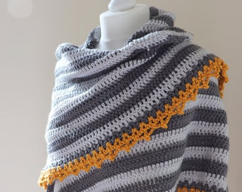 Patrón de chal a rayas a crochet – Punto V fácil, términos americanos y británicos (PDF)