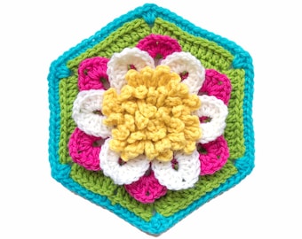 Crochet Pattern - Water Lily Hexagon - PDF crochet hexagon pattern