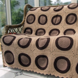 Crochet Blanket Pattern - Brown Circles Afghan - PDF crochet afghan pattern