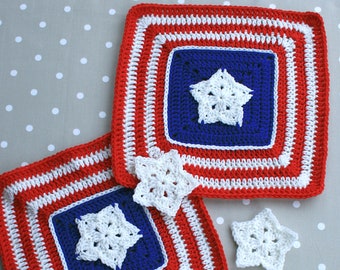 American Star Crochet Square Pattern – Afghan Block, 12 inch (PDF Pattern)