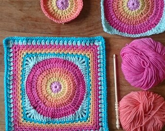 Framed Circle Crochet Square Pattern – Colorful Block (PDF Pattern)