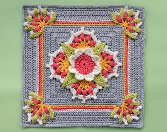 Crochet Pattern - August Abloom - PDF crochet square pattern