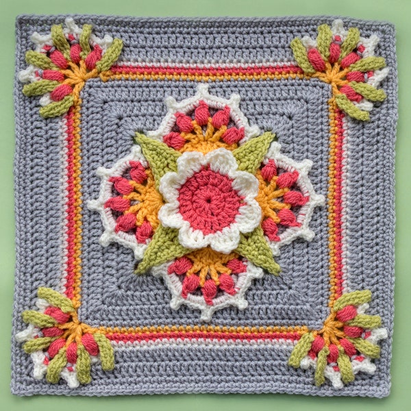 Crochet Pattern - August Abloom - PDF crochet square pattern