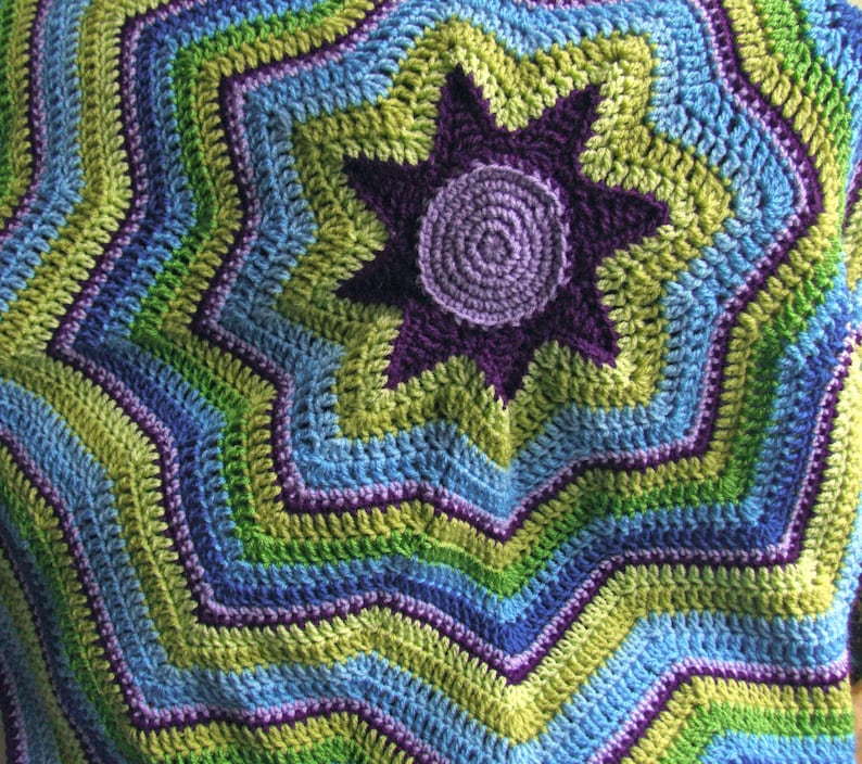 Crochet Blanket Pattern Starburst Blanket Ripple Throw PDF Crochet Afghan Pattern image 4