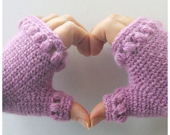Crochet Gloves Pattern - Puffy Band Mitts - fingerless crochet gloves / crochet mitts pattern -  PDF