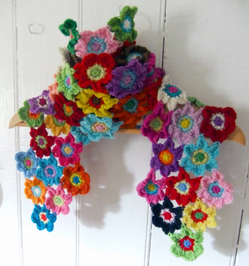 Crochet Scarf Pattern Bright Blooms Flower Scarf PDF crochet accessory pattern image 1