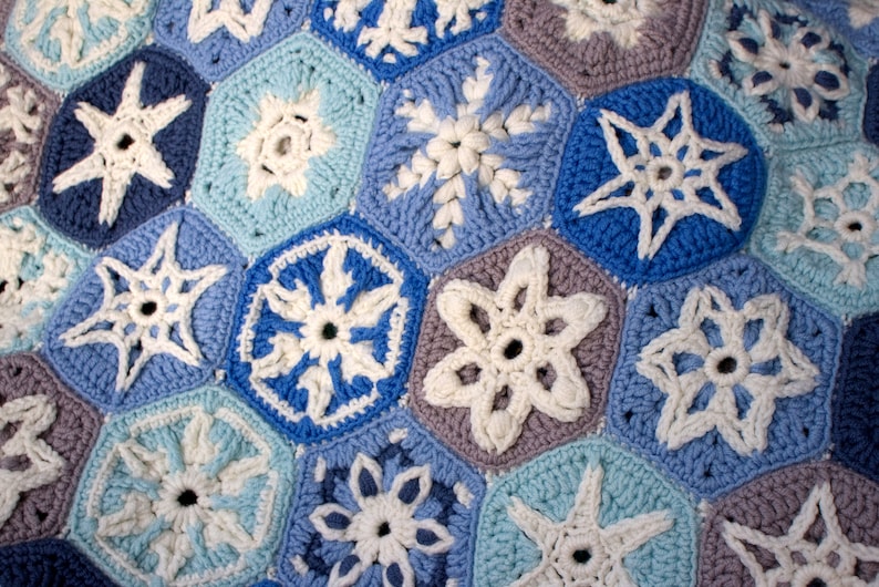 Crochet Blanket Pattern Festive Snowy Blanket Snowflake hexagone blanket crochet pattern PDF image 2