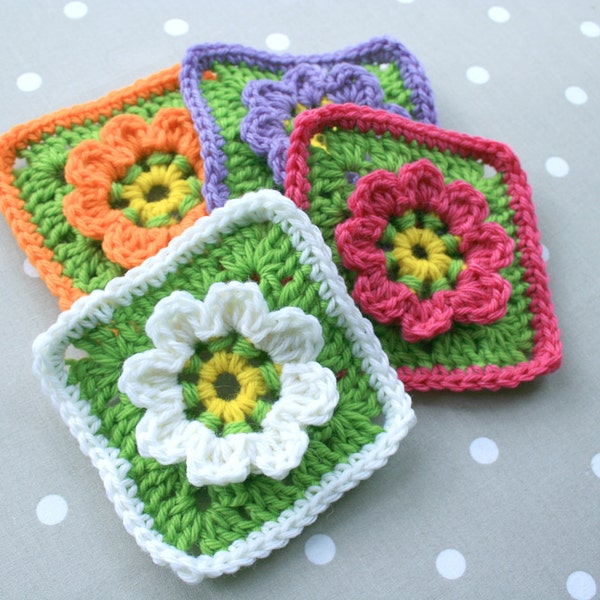 Crochet Square Pattern - Floral Grandma Square - PDF crochet block pattern