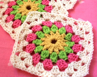 Crochet Pattern - Field of Flowers Afghan Block Crochet Pattern - Crochet Square Pattern PDF