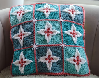 Wzór na szydełkową poduszkę „Primitive Star Grandma Square” – okładka 12 cali (wzór w formacie PDF)