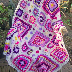 Crochet Blanket Pattern Shabby Chic Granny Square Throw Crochet Afghan Pattern PDF image 2
