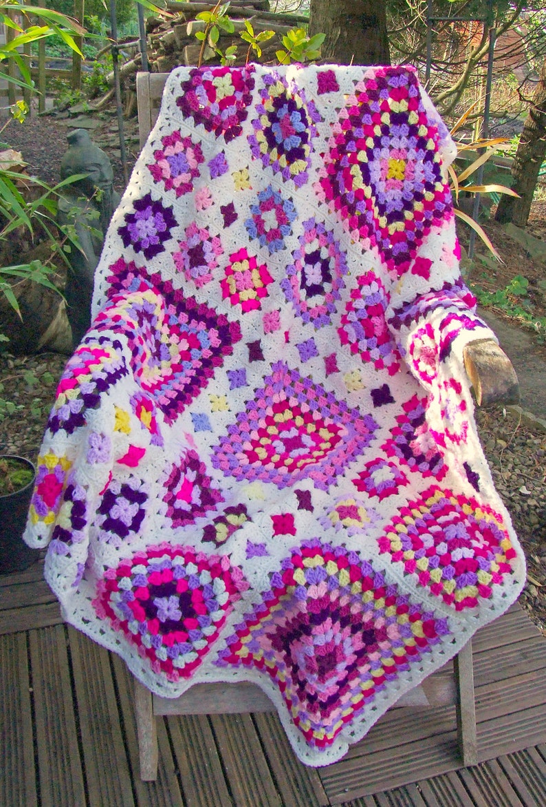 Crochet Blanket Pattern Shabby Chic Granny Square Throw Crochet Afghan Pattern PDF image 2